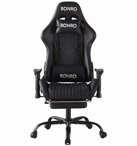 Геймерське крісло з підставкою для ніг Bonro 1002G-1 чорне 42401214 фото